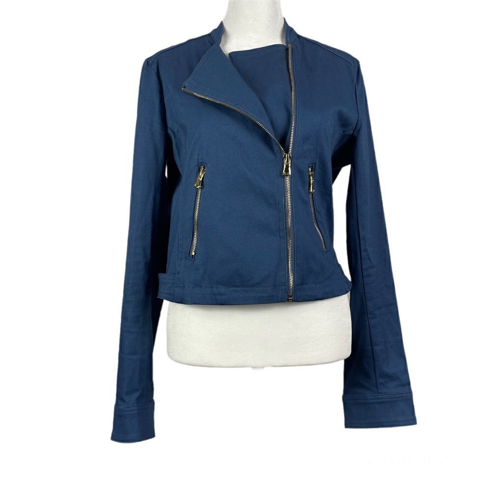 NEW Maralyn & Me Moto Peacock Blue Zipper Short Jacket Size Medium